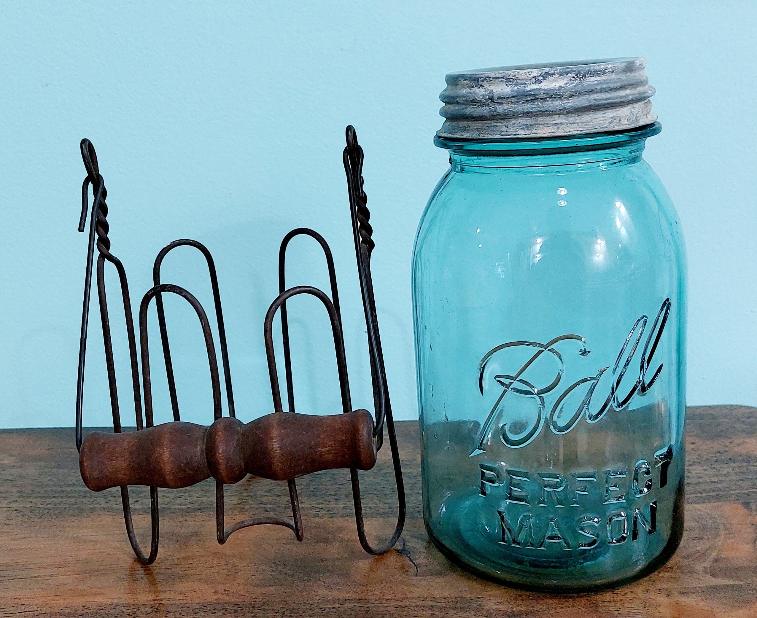 Vintage Wire Mason Jar Holder With Wood Handle 1930's Etsy