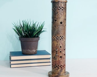 Vintage  Natural Soapstone Incense Burner Handmade Tower