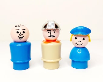 Vintage 1970s Fisher Price Little People Bald Man Construction Worker Police Woman Stewardess, Your CHOICE