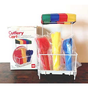 1984 Cutlery Cart Holder Picnic Party Table Basket Silverware, Knives Forks Spoons Plates caddy, NEW in box