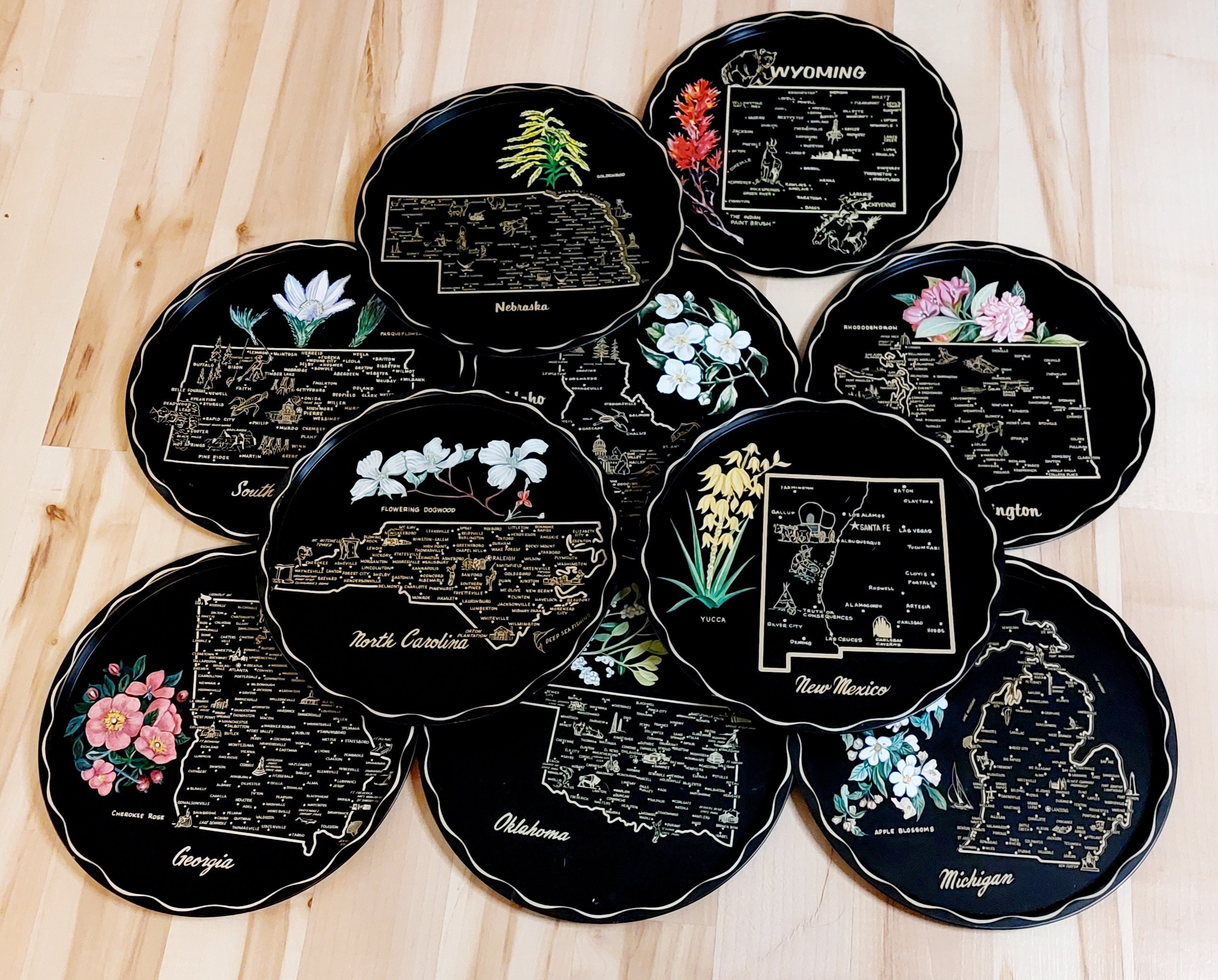 小物入れ vintage tray 1960 s Mid-century Round State Souvenir Tray 1960s State Bar Tray - Etsy