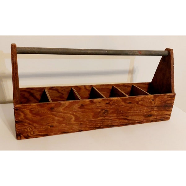Vintage Divided Wood Caddy Handmade Tool Box