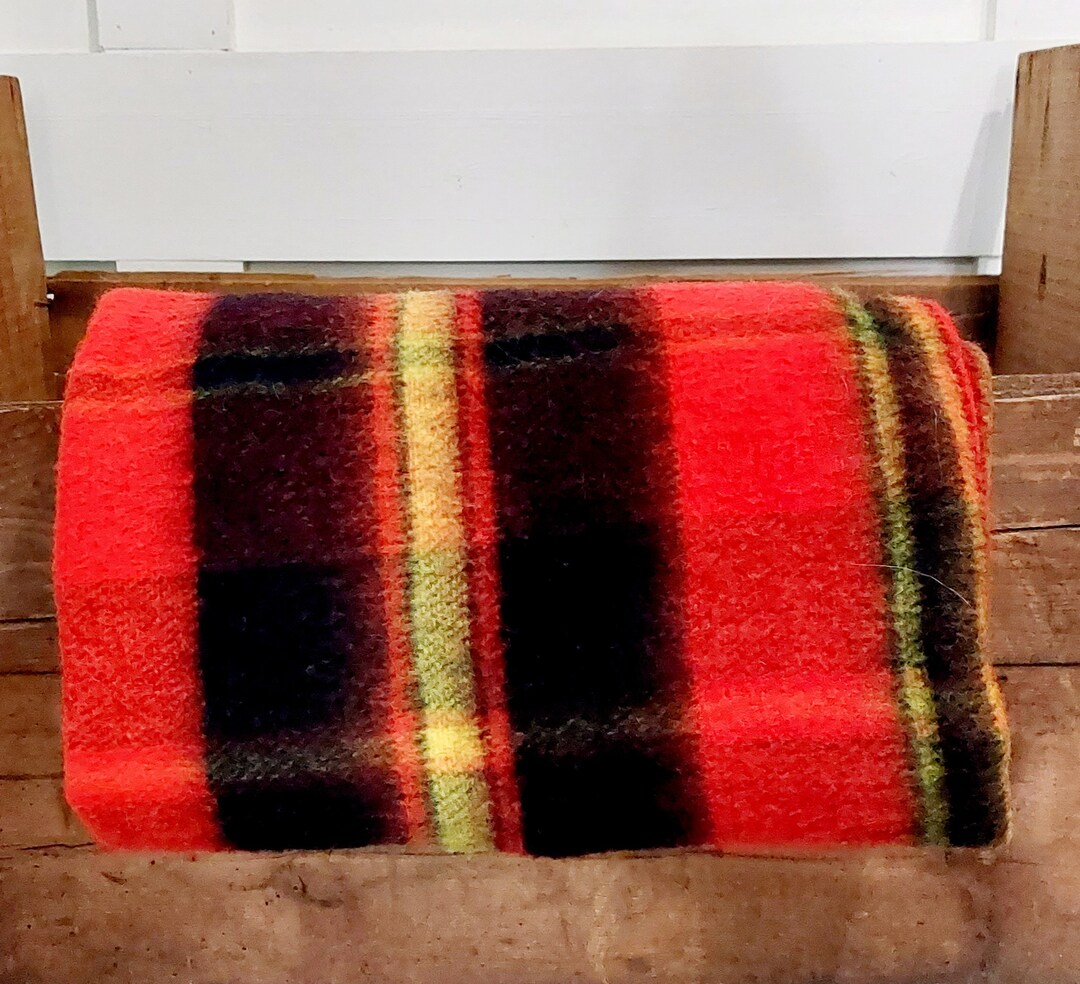 Vintage Wool Plaid Throw Blanket Red Black Yellow Plaid Throw Etsy