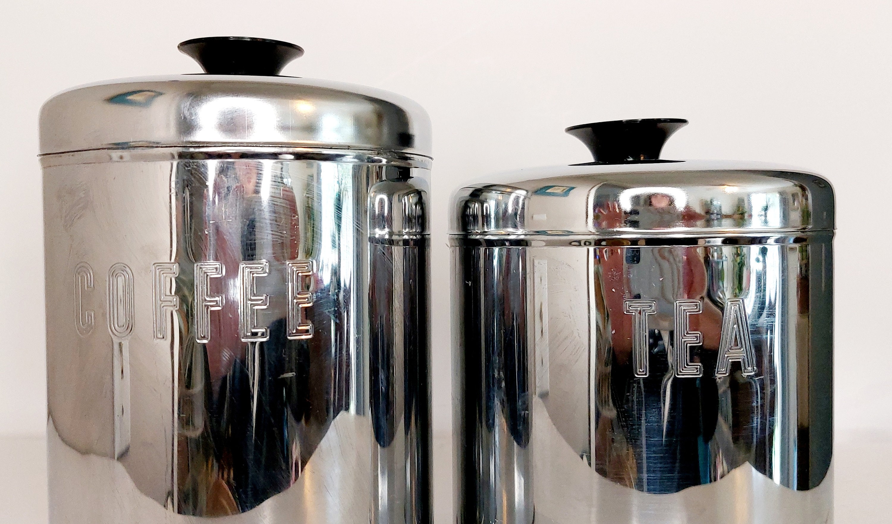 Vintage Coffee and Tea Chrome Cannisters Etsy