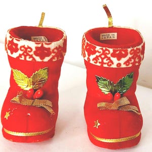 Midcentury Wolin Christmas Ornaments Felt & Foam Red Boot and Holly Japan