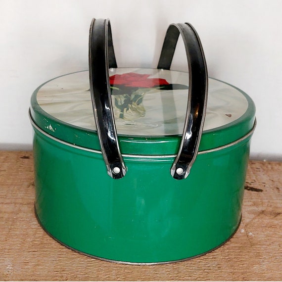 Vintage Oval Tin Litho Lunch Box Pail Double hand… - image 1