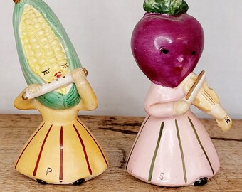 Napco Anthropomorphic Salt and Pepper Vegetable Shakers Corn and