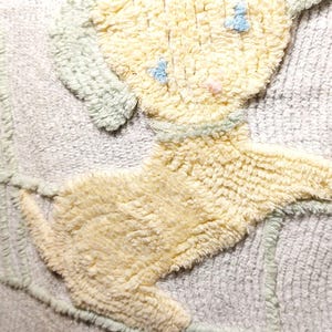 Vintage 1950's  Chenille Child's Bed Spread Baby Crib Blanket, Yellow and green puppy and Pink Lamp post image 1