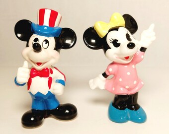 Vintage Carnival Ringleader Mickey Mouse Miniature and Minnie Mouse Porcelain Figurines