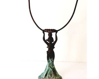 Antique Metal Art Nouveau Figure Lady Vanity Mirror Base Hollywood Art Deco