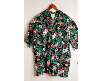 Vintage Pride Hawaiian shirt, 2XL, Floral with fish, 1980s