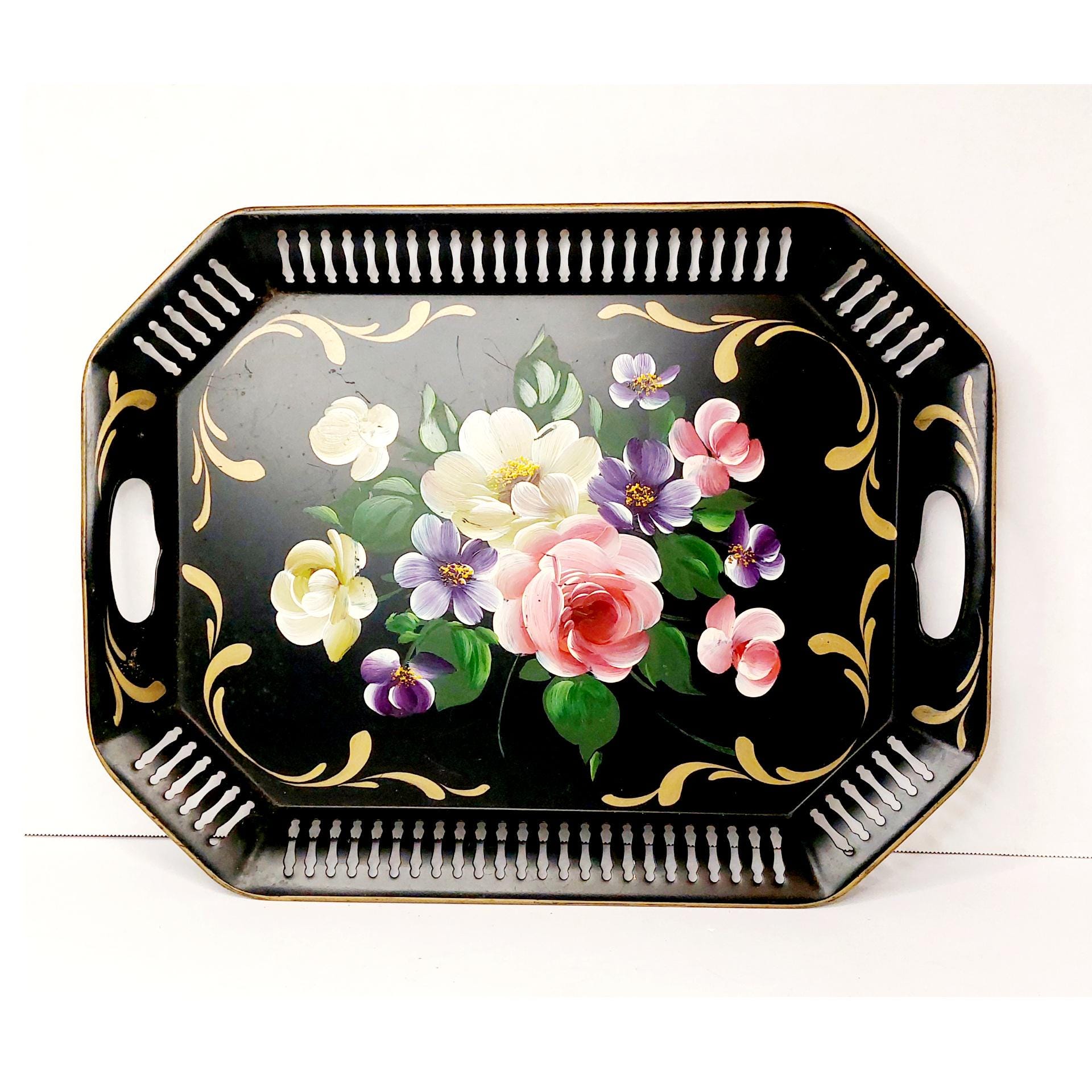 Made Limoges Freres Michelaud M. ~ 1910s 彫刻模様入 Tray l Decorative French 1950s in French ~ France アンティーク雑貨