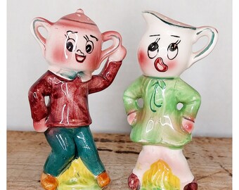 Vintage 1950s Sugar and Creamer Anthropomorphic Salt and Pepper Shakers made in Japan