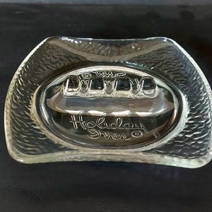 Vintage 1960s Clear Glass Embossed HOLIDAY INN Advertising Ashtray