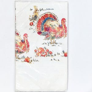 Vintage 1980s Thanksgiving Paper Table Cover Beach Tableware Tablecloth Turkey, NEW in sealed package