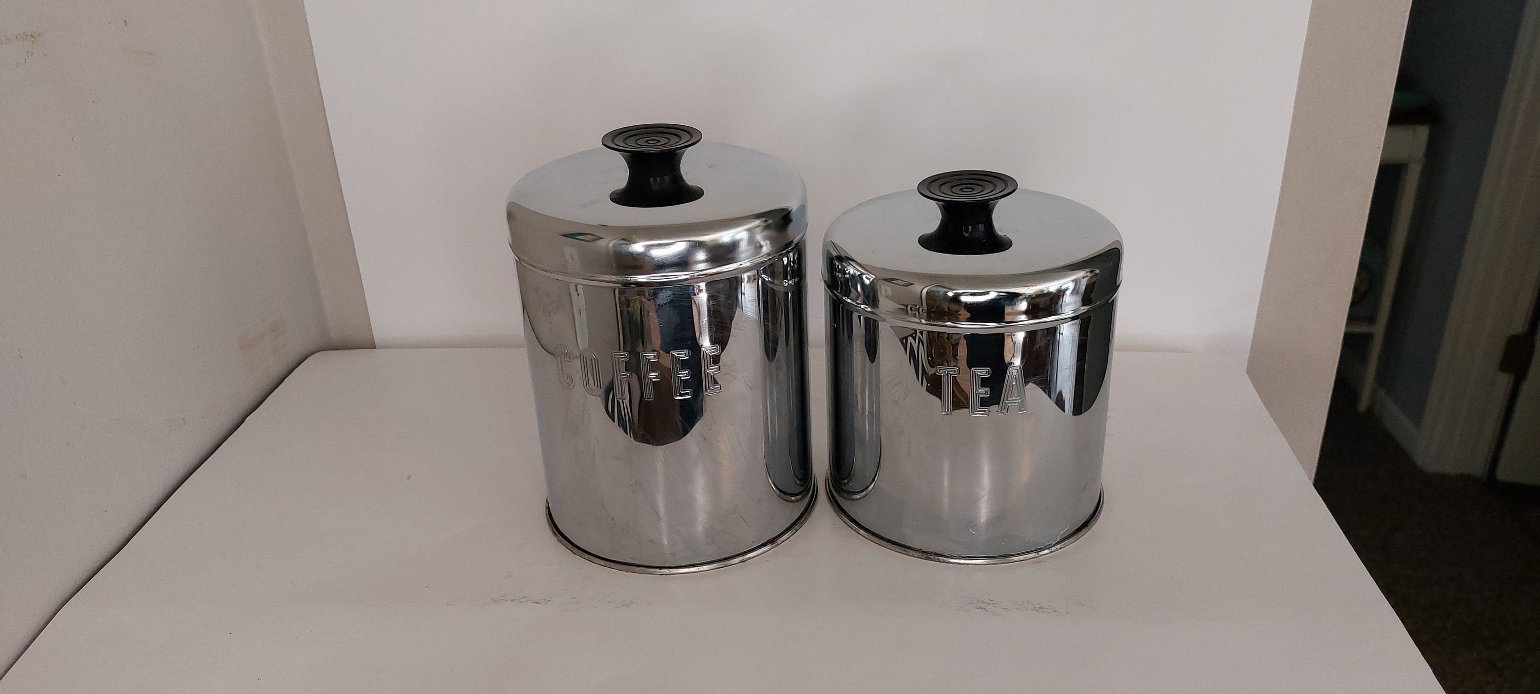 Vintage Coffee and Tea Chrome Cannisters Etsy