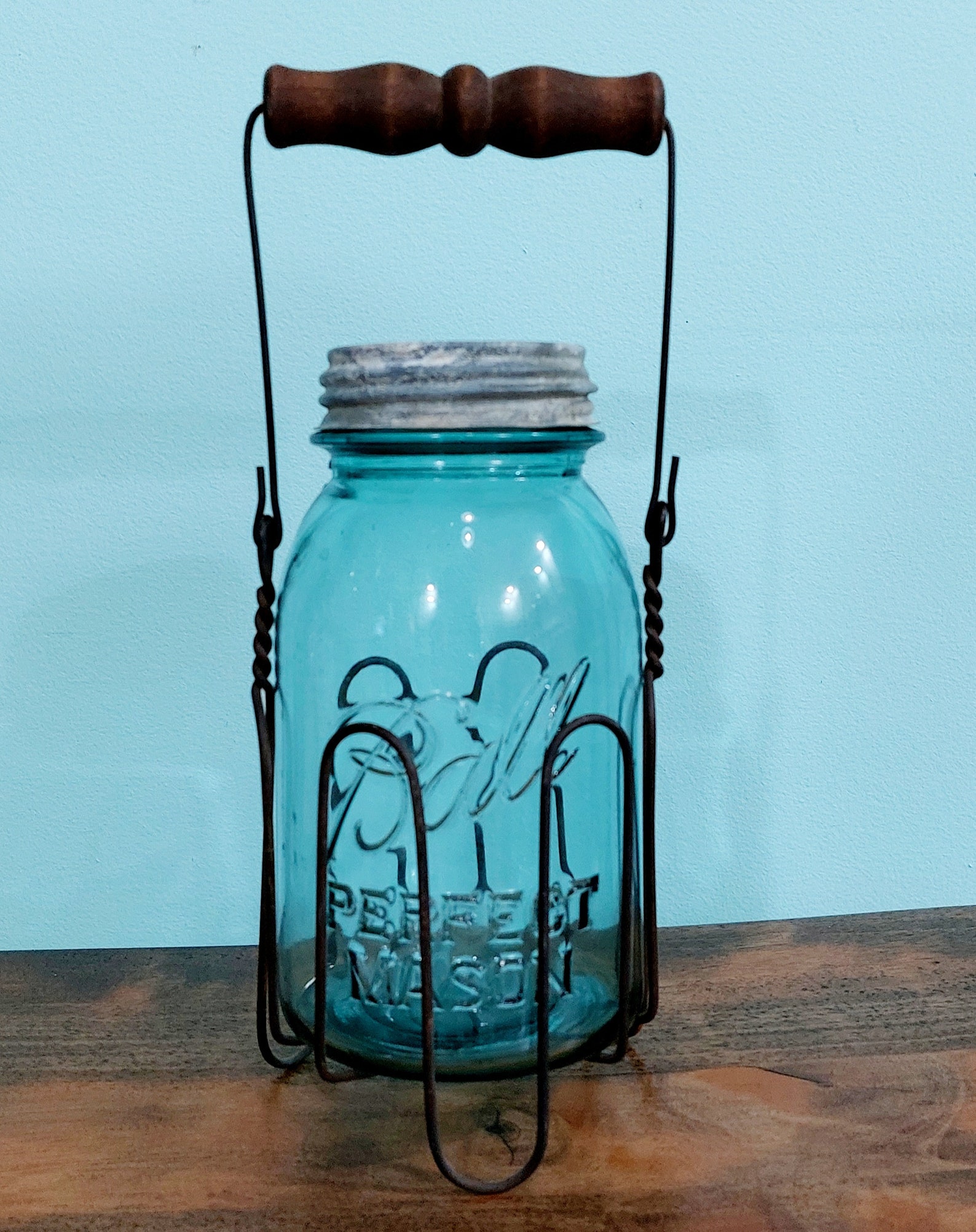 Vintage Wire Mason Jar Holder With Wood Handle 1930's Etsy