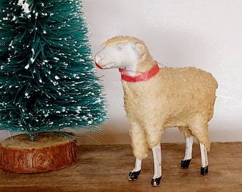 1930s German stick-leg Spun Cotton Putz Stick leg Woolly Sheep