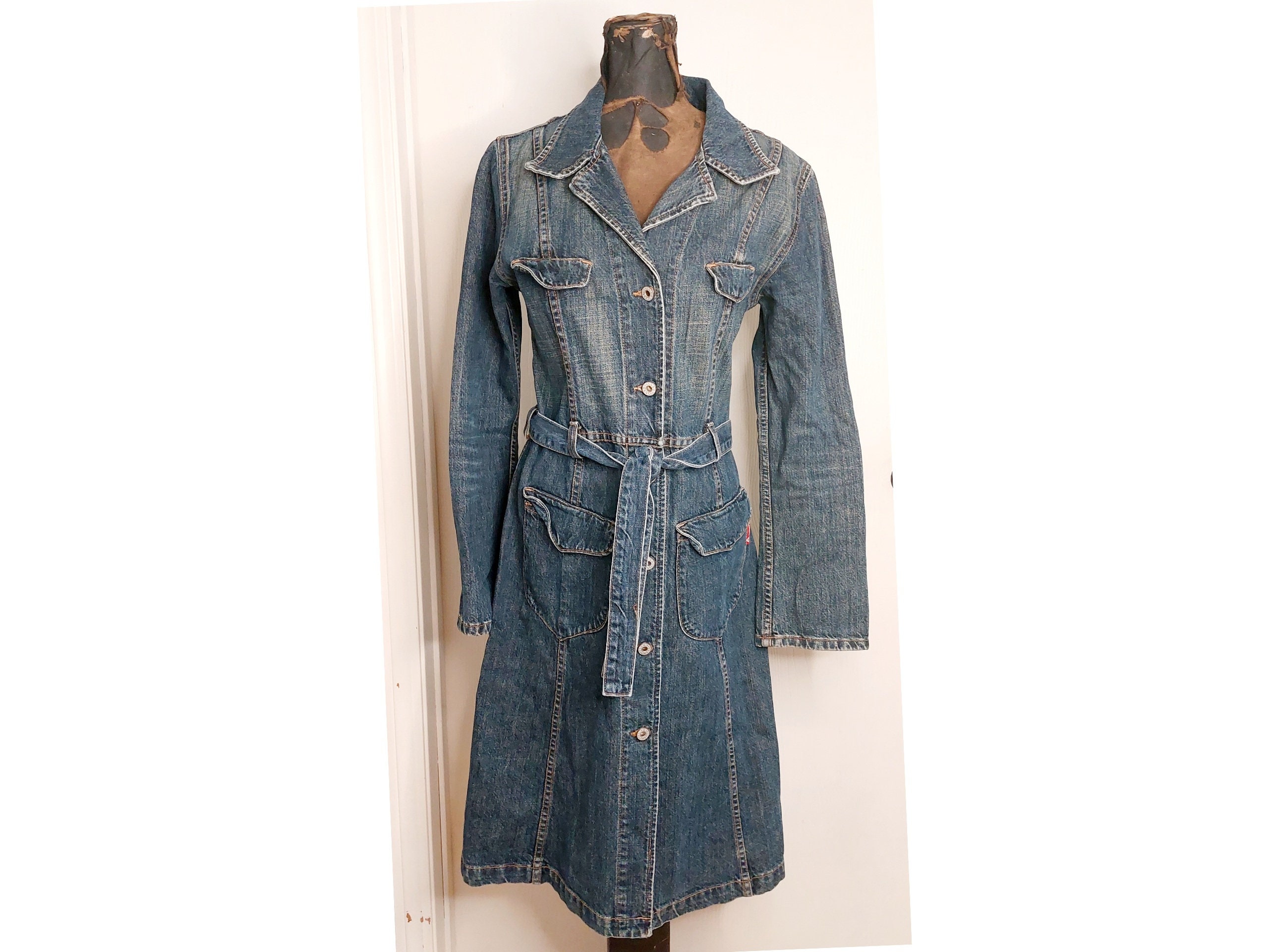 Vintage Guess Jeans Denim Trench Coat/dress, Size Med Vintage