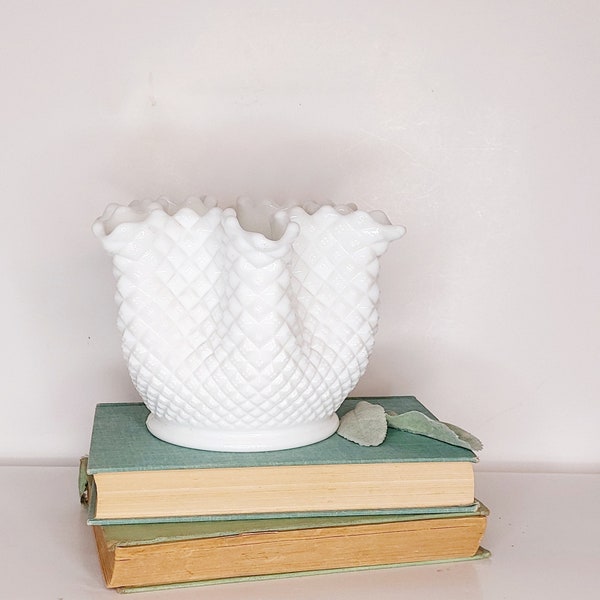 Vintage Westmoreland English Hobnail milk glass vase handkerchief form cachepot or planter 1960's