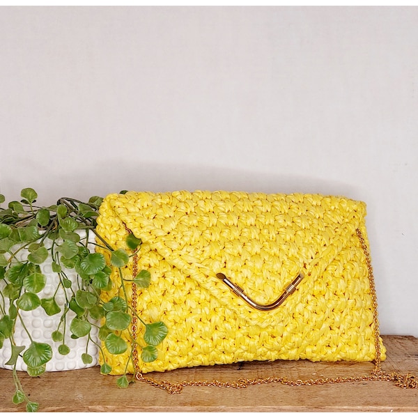 1960s RODO ITALY Yellow Straw or Raffia Designer Cross Body Handbag or Clutch Purse