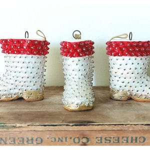 Vintage Walco Santa's Boots Beaded Christmas Ornaments set of 3