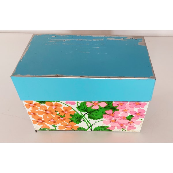 MCM 1960s Ohio Art Tin Litho Geranium Recipe Box