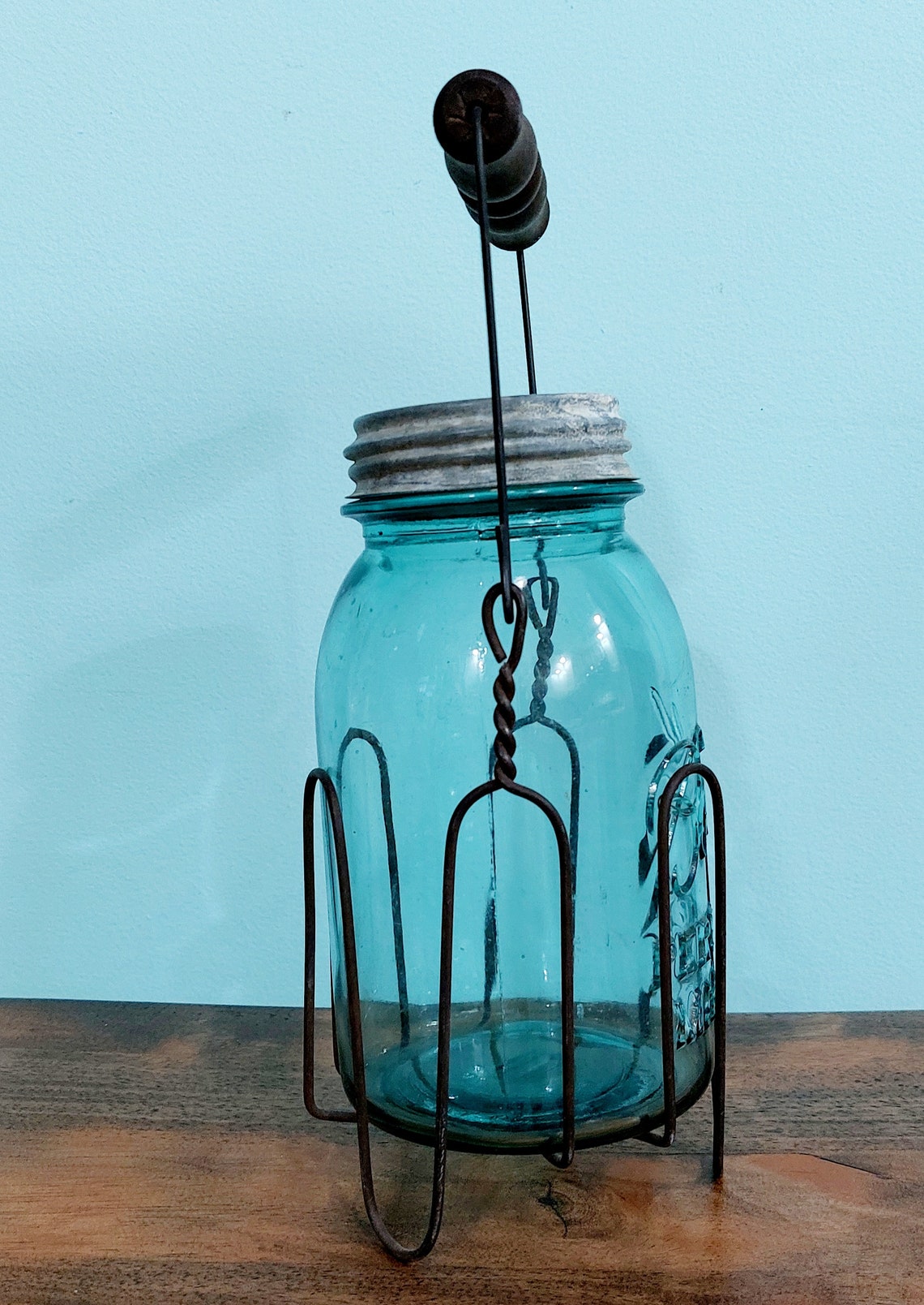 Vintage Wire Mason Jar Holder With Wood Handle 1930's Etsy