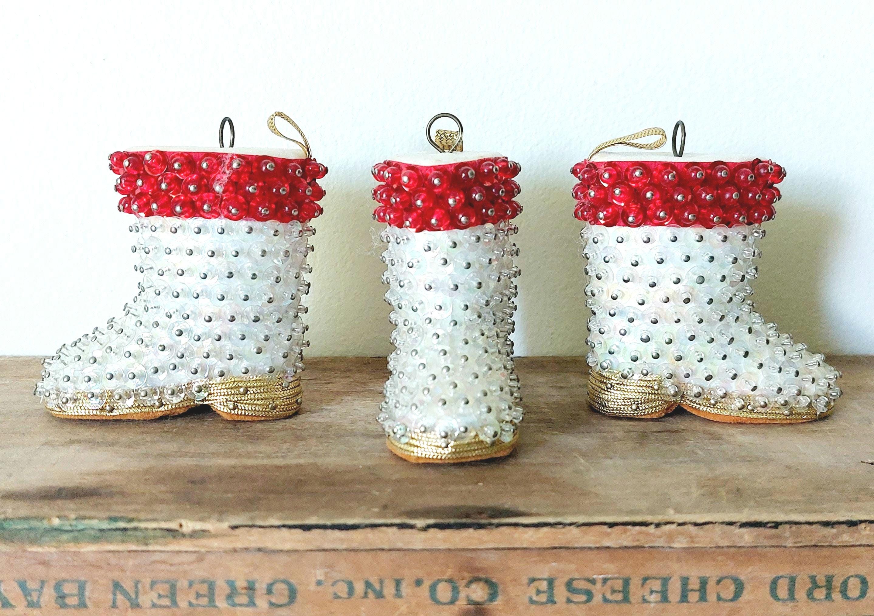 Vintage Walco Santa's Boots Beaded Christmas Ornaments Set of 3 - Etsy