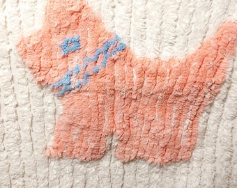 Vintage Chenille Pink scottie dog baby blanket, white background