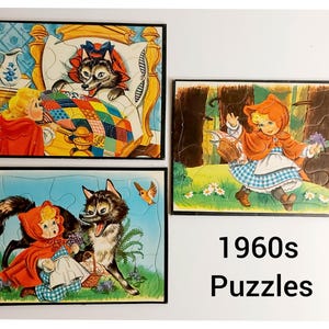 Vintage 1960s Little Red Riding Hood Cardboard Tray Puzzles set of 3