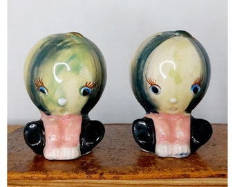 Vintage 1950's Anthropomorphic Ceramic Watermelon Head Salt & Pepper Shakers Made In Japan