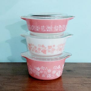 Gooseberry Pink Vintage Pyrex Round Casserole Dish Set 6 Pieces