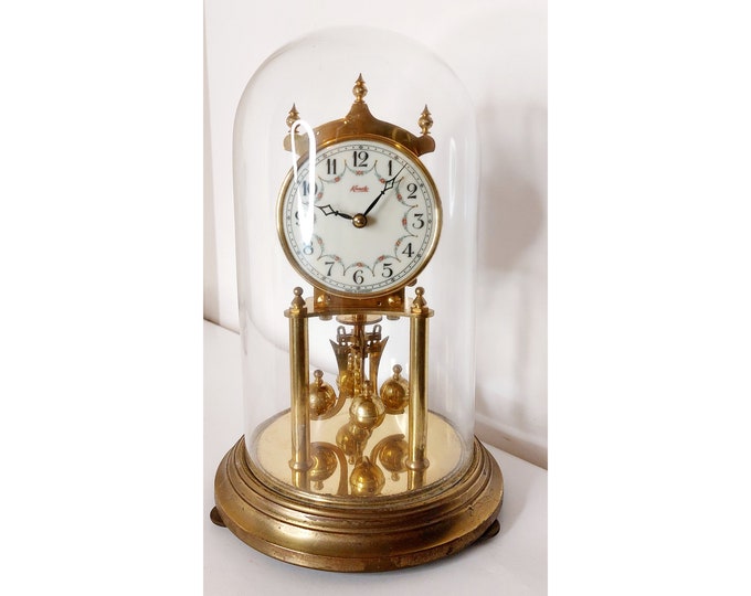 Mid Century Kundo Mantel Anniversary Clock Made in Germany Glass Dome Brass 1950 Etsy