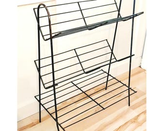 Vintage Mid Mod Black Wire Bookshelf Record Stand - Etsy