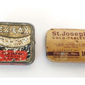 Vintage 1950&#39;s Medication tins Ex Lax and  St. Joseph Cold Tablets