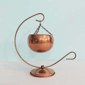 Vintage 1970s Coppercraft Guild Copper Hanging Planter/Votive Holder Brass Stand