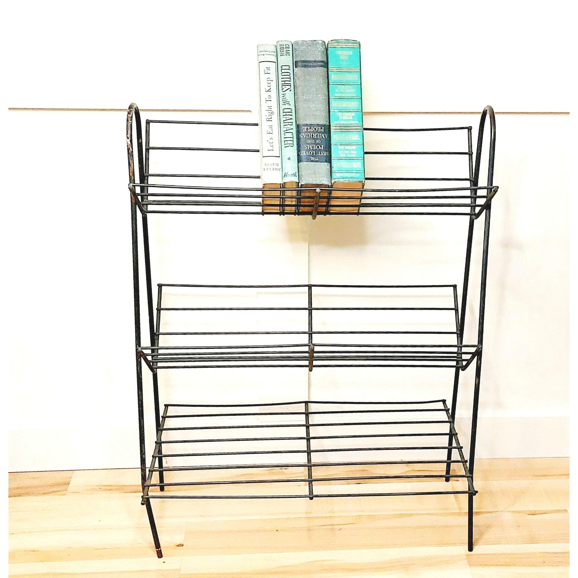 Vintage Mid Century Modern　ラック Vintage Mid Mod Black Wire Bookshelf Record Stand - Etsy