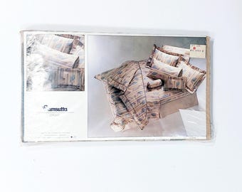 vintage 1980s 1990s Wamsutta Oasis Twin flat sheet multicolor pattern in its original sealed packaging