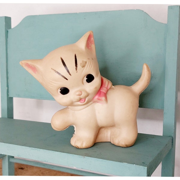 Vintage 5" Kitten Cat Squeaky Toy By Ruth E Newton The Sun Rubber Co Made USA 1950s