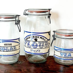 Vintage Tradewind Imports Glass Canister Counter Top Flour Sugar Tea, Bail wire canisters, Your CHOICE