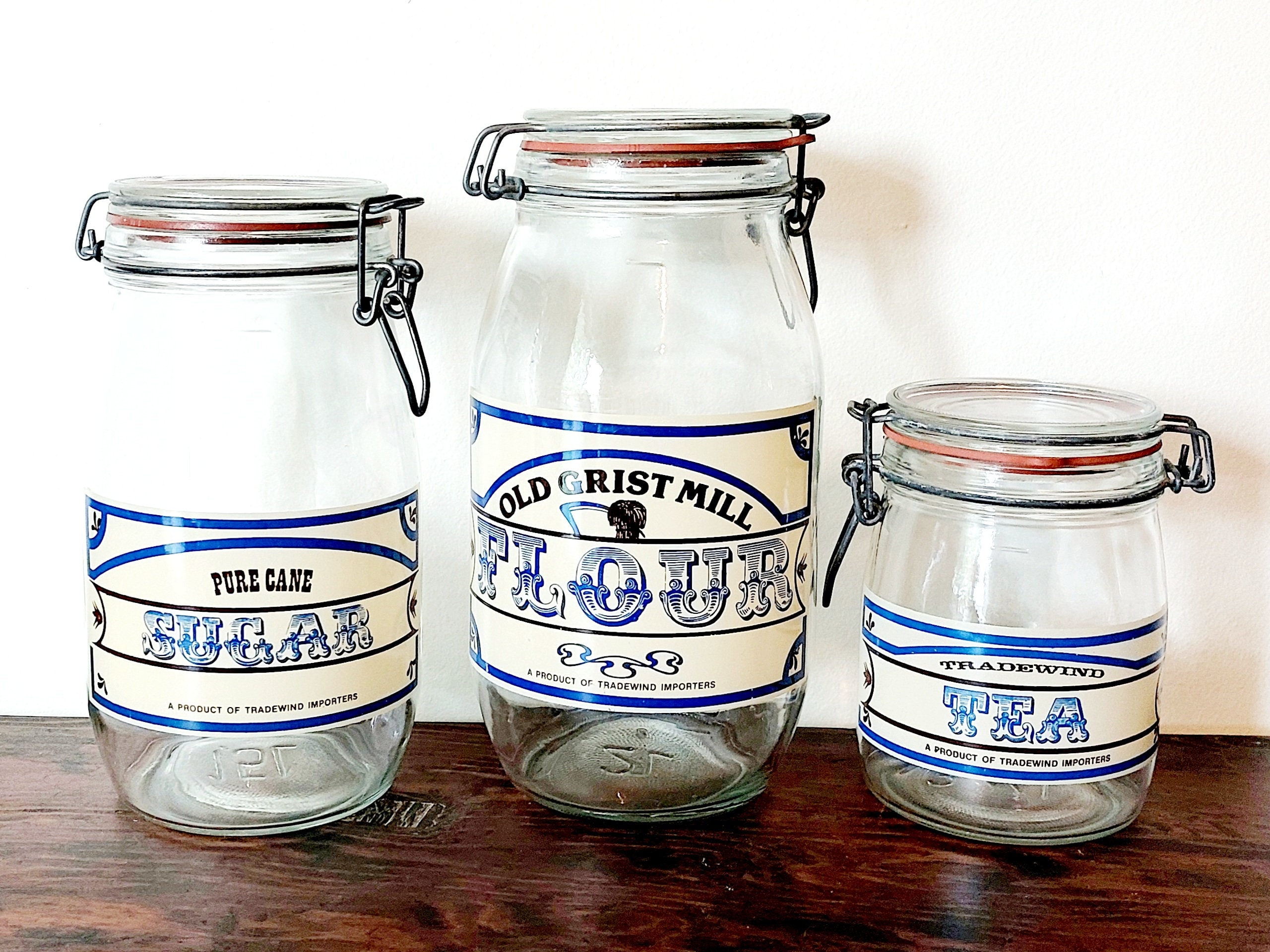 Vintage Tradewind Imports Glass Canister Counter Top Flour Sugar