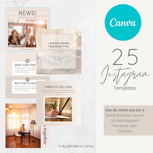 25 Instagram Templates | Branding Social Media Templates | VA and Coaching Canvas Templates | Instagram Post & Story Template