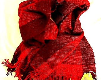 Handwoven baby alpaca unisex scarf in crimson and dark berry ultra soft