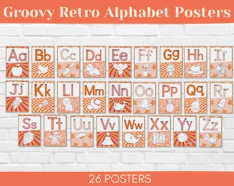 Groovy Retro Alphabet Posters, Printable Classroom Decor, Instant Download