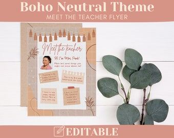 Boho Neutral Theme: Editable Meet the Teacher Printable Flyer, Back to School, Instant Download