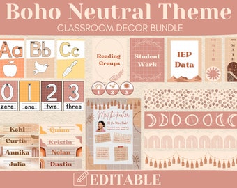 Boho Neutral Theme: Classroom Decor Bundle, Editable and Printable Class Decor, Instant Download