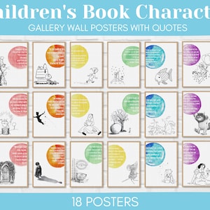 Kinderbuch Charakter Galerie Wandposter, Regenbogen Aquarell, druckbare Klassenzimmer Dekoration, Sofort Download