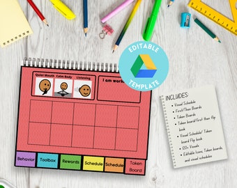 Hoogwaardig bewerkbaar flipboek met tabbladen met sociale verhalen en visueel schema, tokenbord, tool voor speciaal onderwijs, direct downloaden