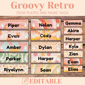 Groovy Retro Theme: Editable Name Tags, Printable Classroom Decor, Instant Download